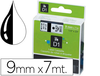 Cinta Dymo D1 9mm. x 7m. plástico blanco tinta negra 40913